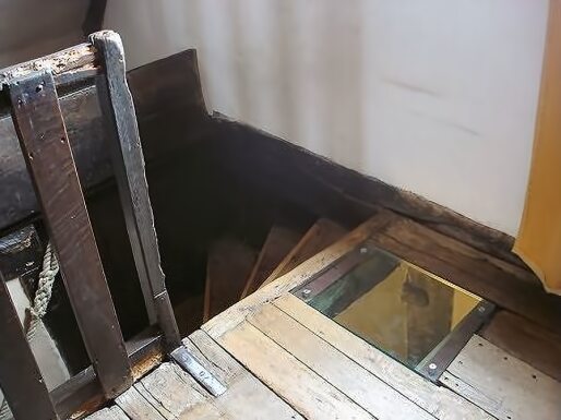 attic priest hole at the top of the stairs where Charles hid